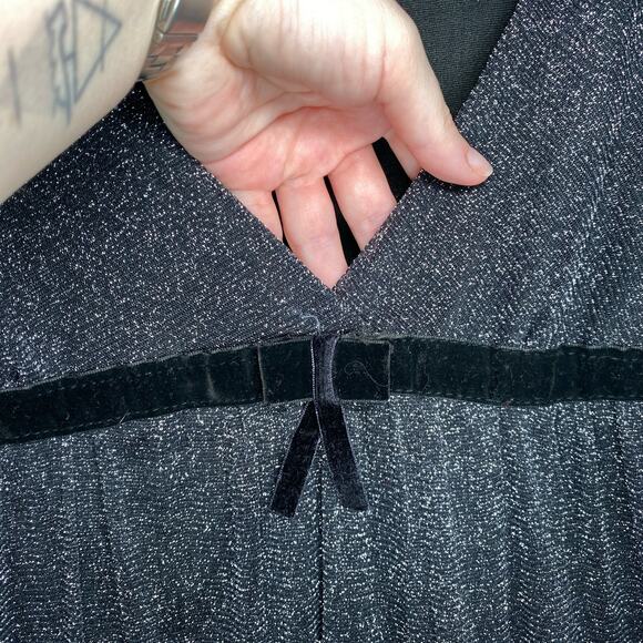 Mirror Sparkly Babydoll Coquette Empire Waist Mini Dress Velour Bow Flouncy Y2K - Picture 3 of 13